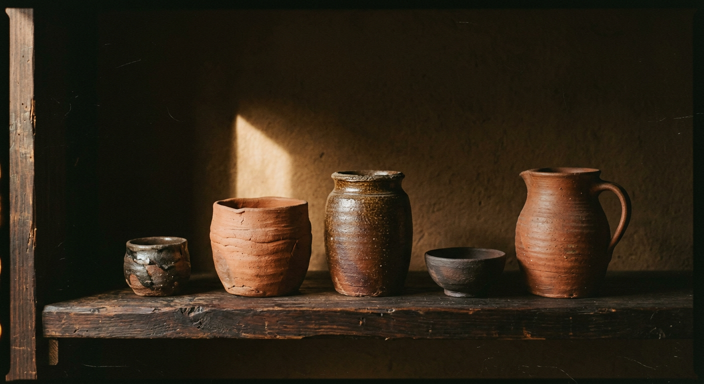 Raw clay, timber shelf